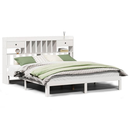 Bookcase Bed without Mattress White 180x200cm Solid Wood Pine