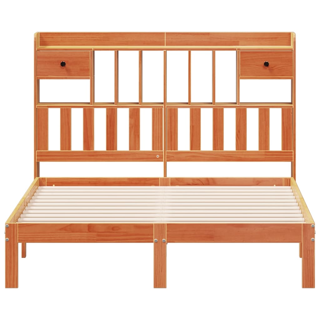 Bookcase Bed without Mattress Wax Brown 140x200cm Solid Wood Pine