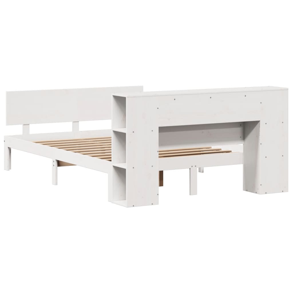 Bookcase Bed without Mattress White 140x200cm Solid Wood Pine