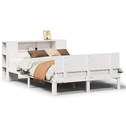 Bookcase Bed without Mattress White 150x200 cm King Size Solid Wood Pine