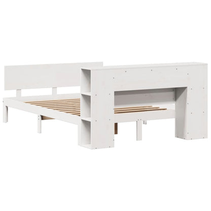 Bookcase Bed without Mattress White 150x200 cm King Size Solid Wood Pine