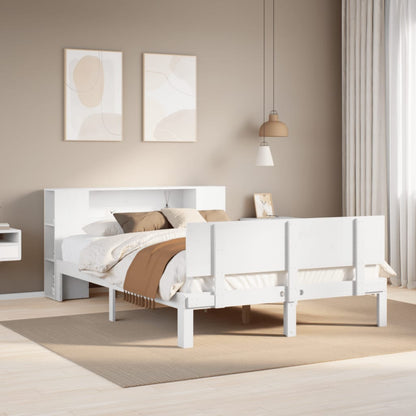 Bookcase Bed without Mattress White 150x200 cm King Size Solid Wood Pine