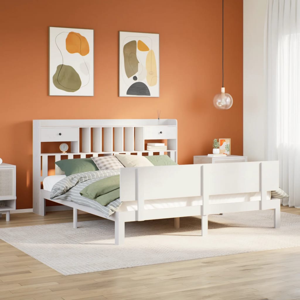 Bookcase Bed without Mattress White 180x200 cm Super King Solid Wood Pine