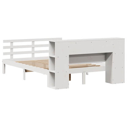 Bookcase Bed without Mattress White 135x190 cm Double Solid Wood Pine