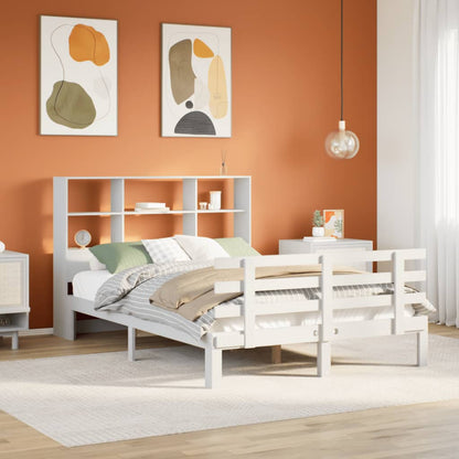 Bookcase Bed without Mattress White 140x200cm Solid Wood Pine