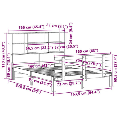 Bookcase Bed without Mattress White 160x200cm Solid Wood Pine