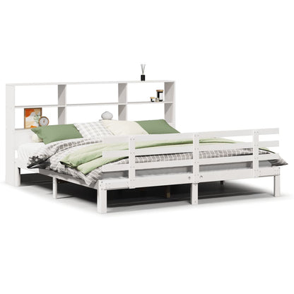 Bookcase Bed without Mattress White 180x200 cm Super King Solid Wood Pine