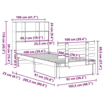 Bookcase Bed without Mattress Wax Brown 100x200cm Solid Wood Pine