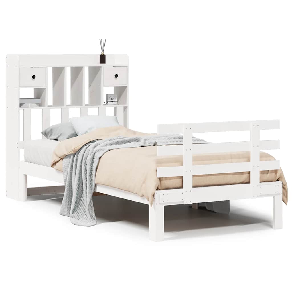 Bookcase Bed without Mattress White 75x190 cm Small Single Solid Wood Pine