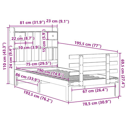 Bookcase Bed without Mattress White 75x190 cm Small Single Solid Wood Pine