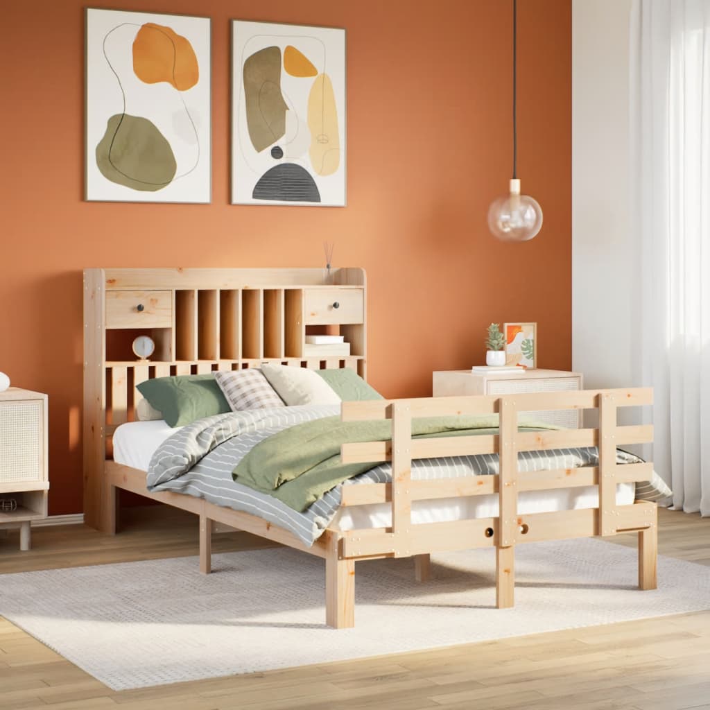 Bookcase Bed without Mattress 135x190 cm Double Solid Wood Pine