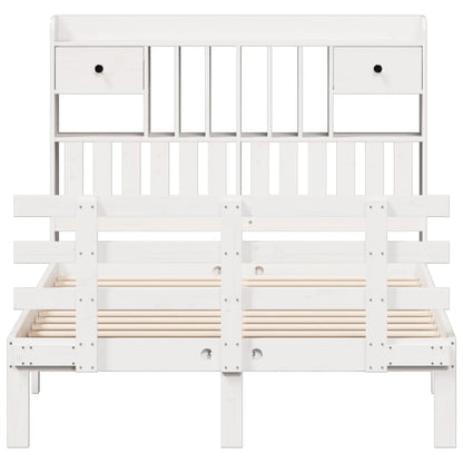 Bookcase Bed without Mattress White 135x190 cm Double Solid Wood Pine