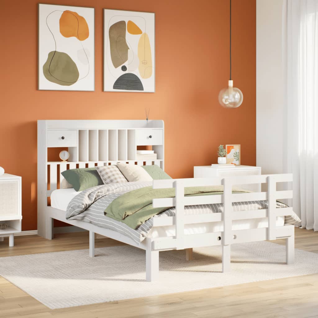 Bookcase Bed without Mattress White 135x190 cm Double Solid Wood Pine