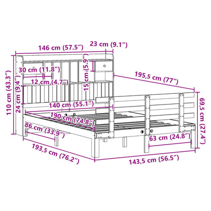 Bookcase Bed without Mattress White 140x190 cm Solid Wood Pine