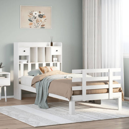 Bookcase Bed without Mattress White 90x200cm Solid Wood Pine