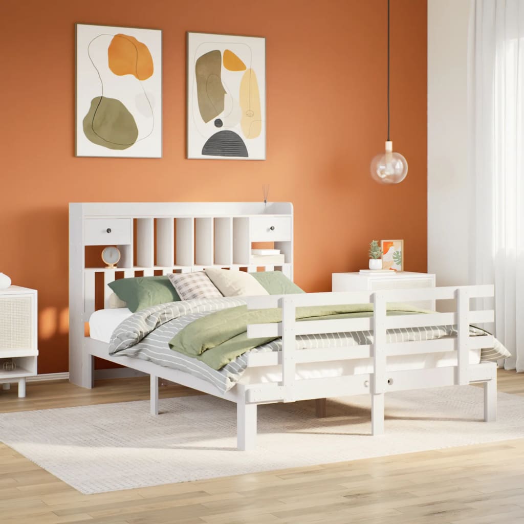 Bookcase Bed without Mattress White 140x200 cm Solid Wood Pine