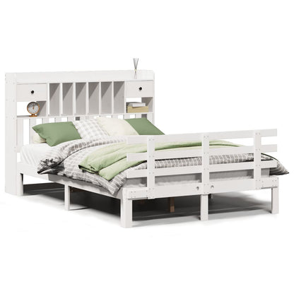Bookcase Bed without Mattress White 150x200 cm King Solid Wood Pine