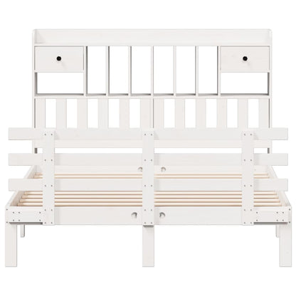 Bookcase Bed without Mattress White 150x200 cm King Solid Wood Pine