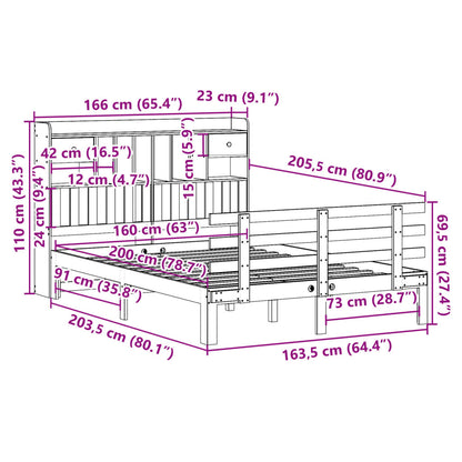 Bookcase Bed without Mattress White 160x200 cm Solid Wood Pine