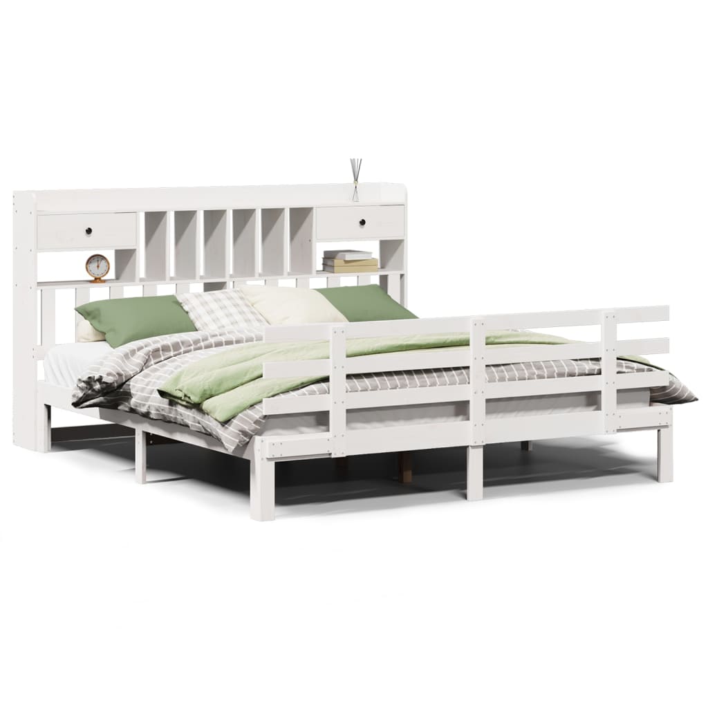 Bookcase Bed without Mattress White 180x200 cm Super King Solid Wood Pine