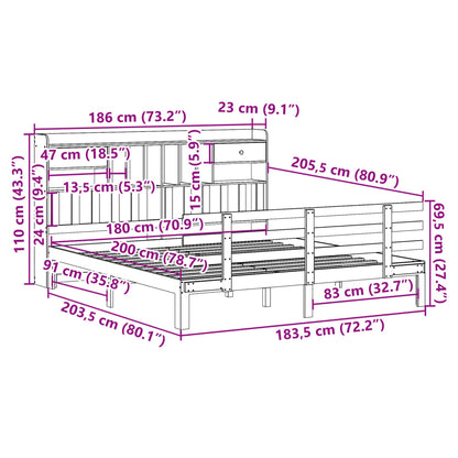 Bookcase Bed without Mattress White 180x200 cm Super King Solid Wood Pine