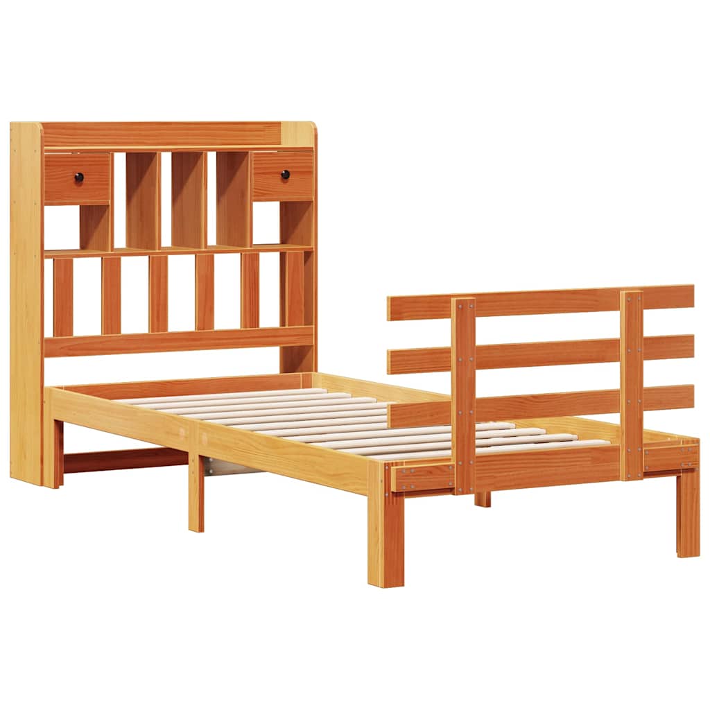 Bookcase Bed without Mattress Wax Brown 100x200cm Solid Wood Pine