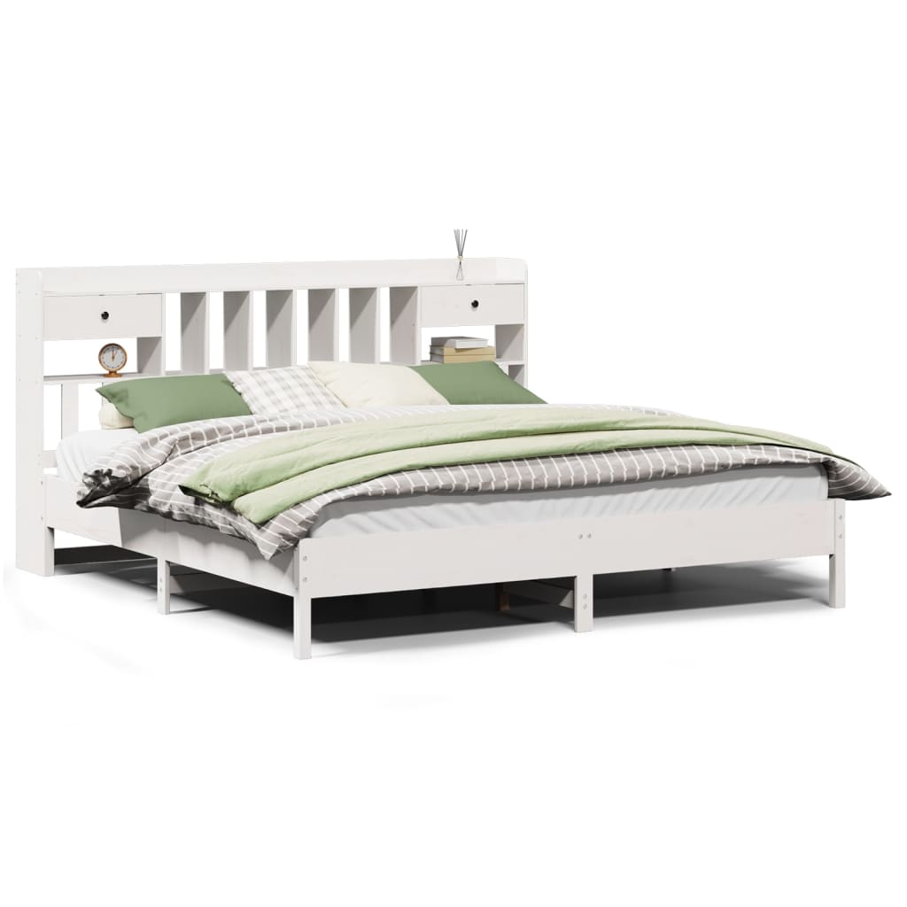 Bookcase Bed without Mattress White 180x200 cm Super King Solid Wood Pine