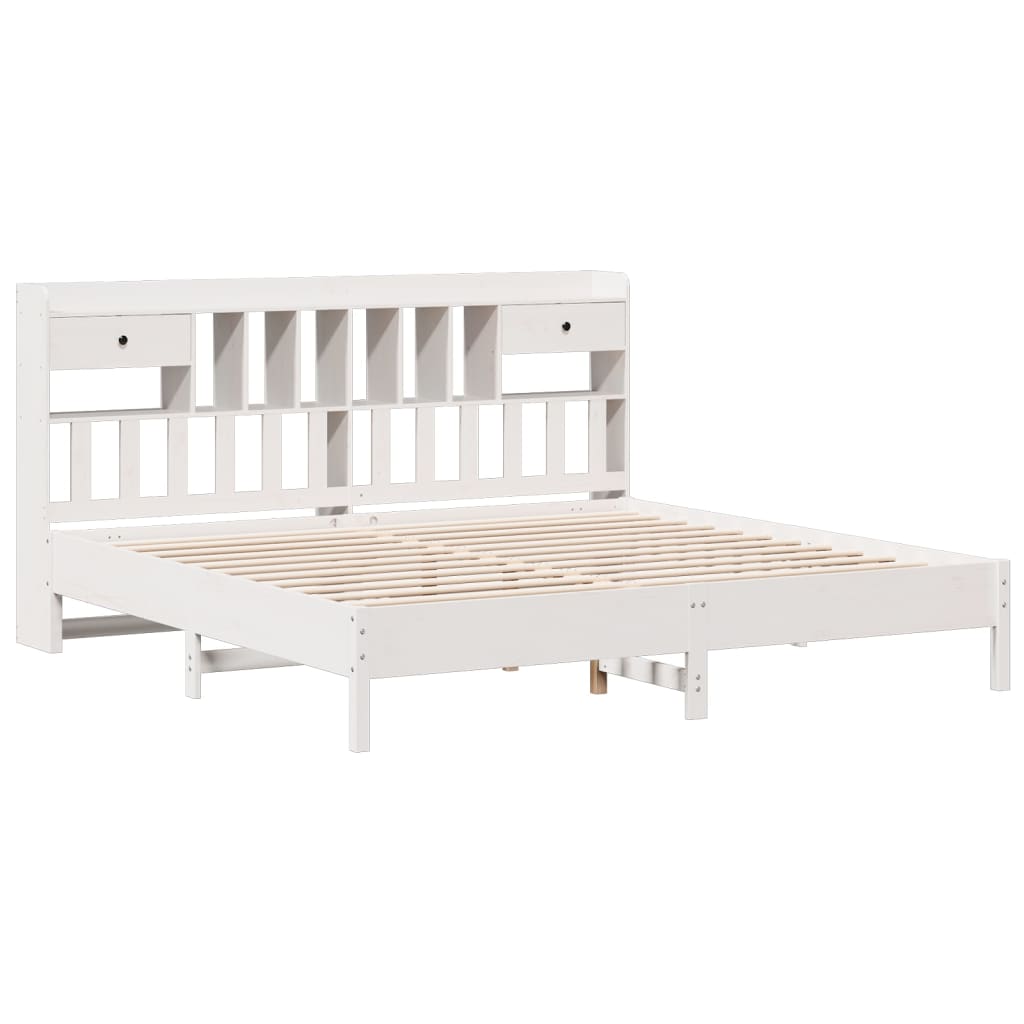 Bookcase Bed without Mattress White 180x200 cm Super King Solid Wood Pine