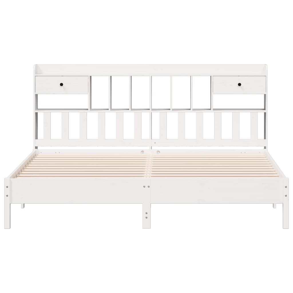 Bookcase Bed without Mattress White 180x200 cm Super King Solid Wood Pine