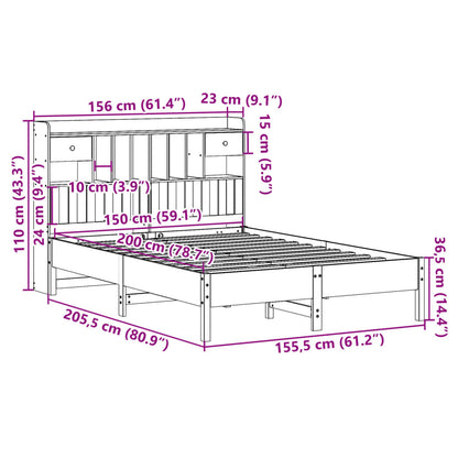 Bookcase Bed without Mattress Wax Brown 150x200 cm King Size Solid Wood Pine