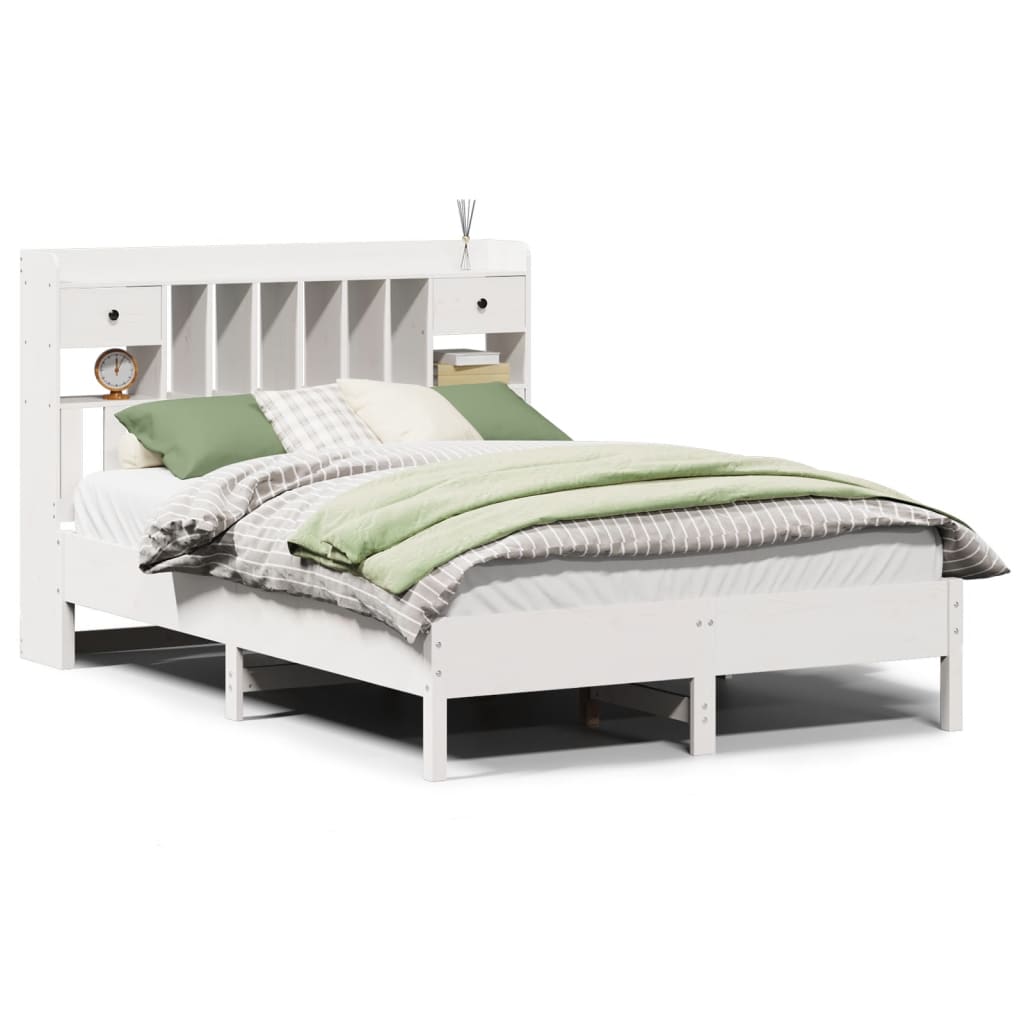 Bookcase Bed without Mattress White 140x190 cm Solid Wood Pine