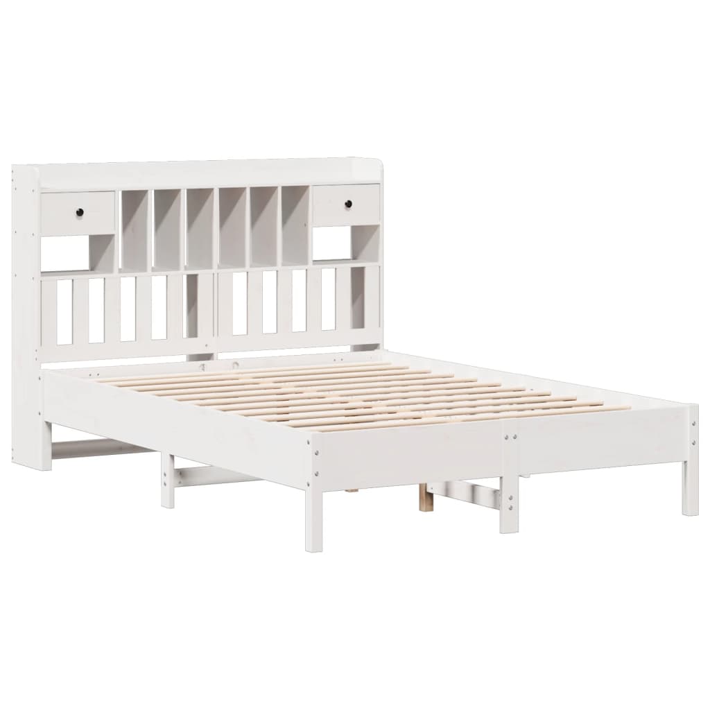Bookcase Bed without Mattress White 140x190 cm Solid Wood Pine