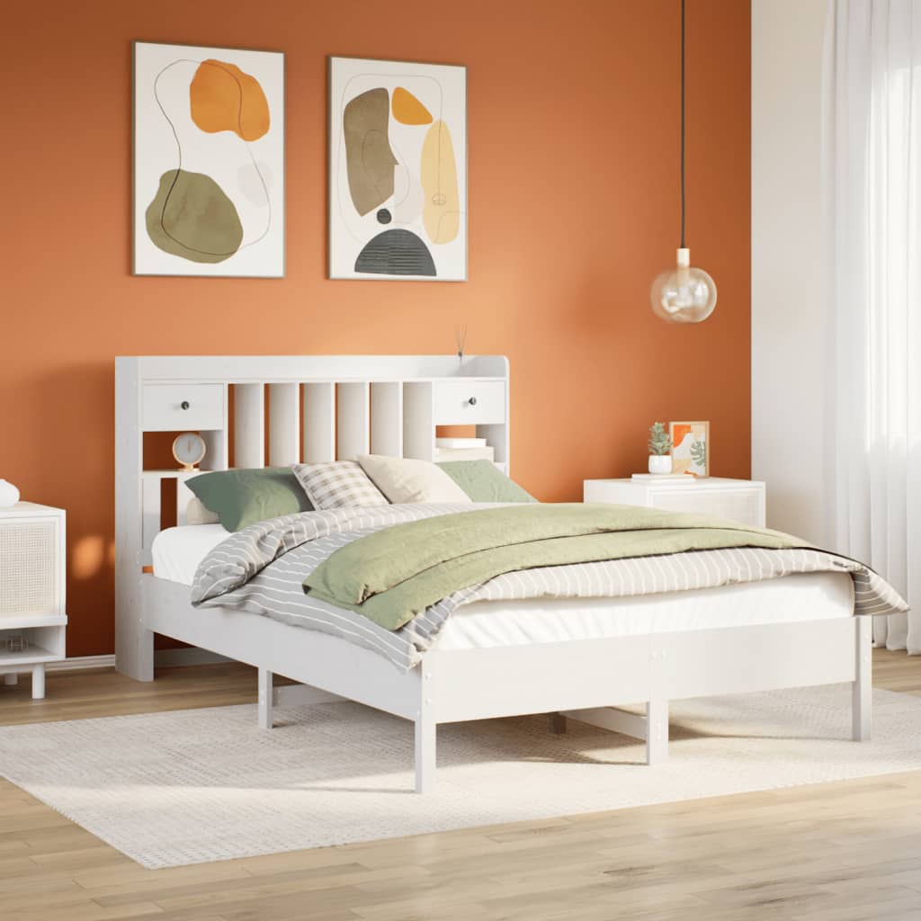 Bookcase Bed without Mattress White 140x190 cm Solid Wood Pine