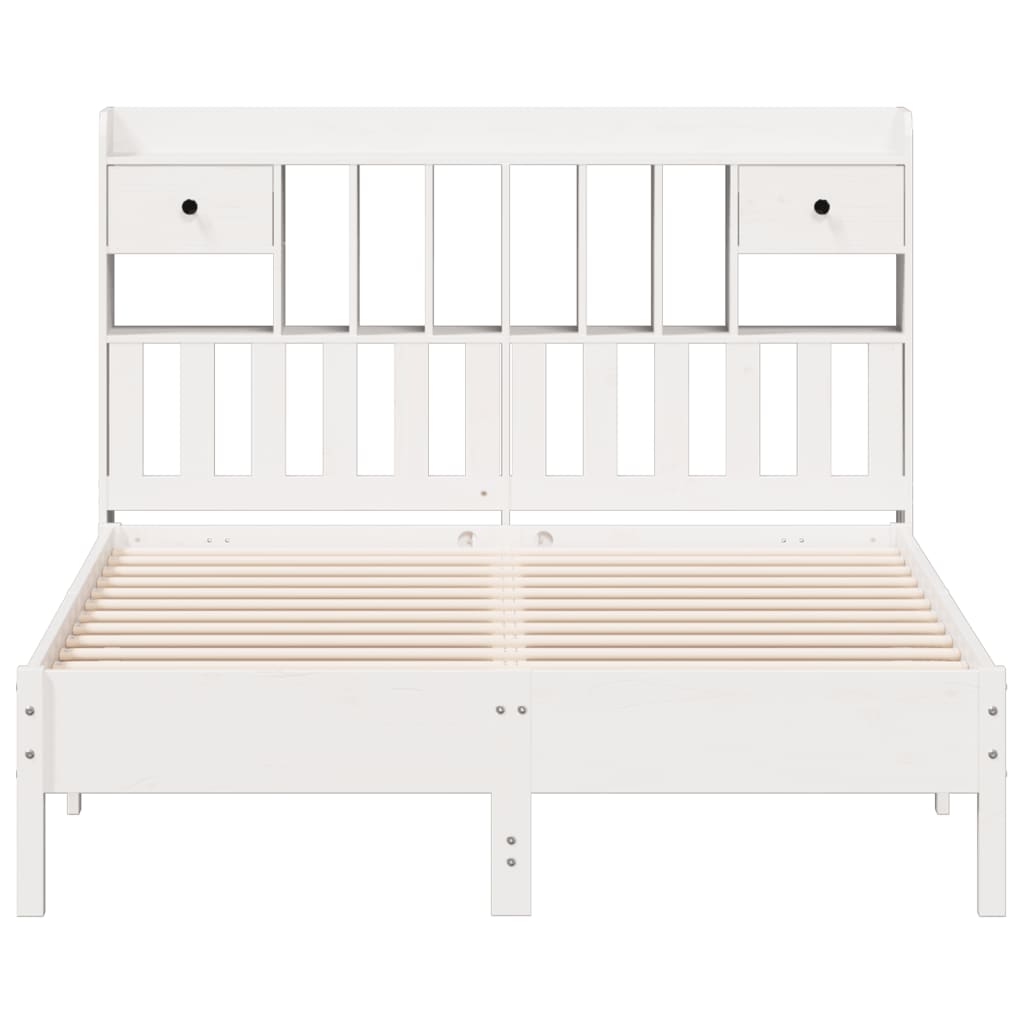 Bookcase Bed without Mattress White 135x190 cm Double Solid Wood Pine
