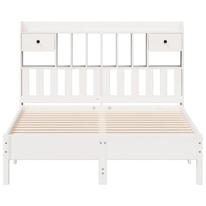 Bookcase Bed without Mattress White 135x190 cm Double Solid Wood Pine