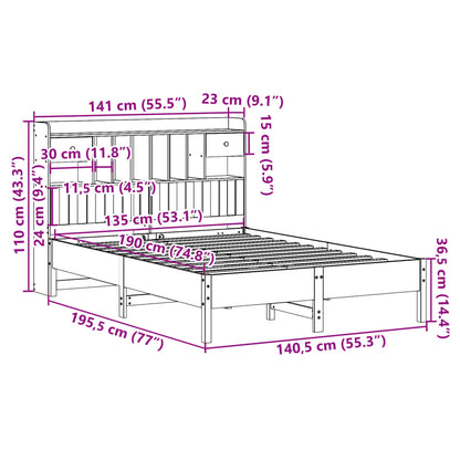 Bookcase Bed without Mattress White 135x190 cm Double Solid Wood Pine
