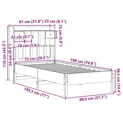 Bookcase Bed without Mattress White 75x190 cm Small Single Solid Wood Pine