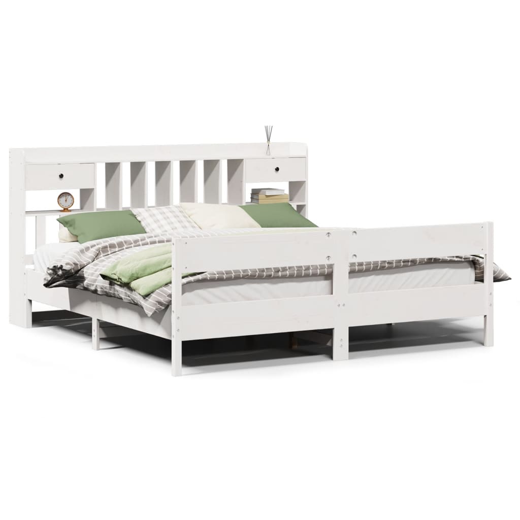 Bookcase Bed without Mattress White 180x200cm Super King Solid Wood Pine