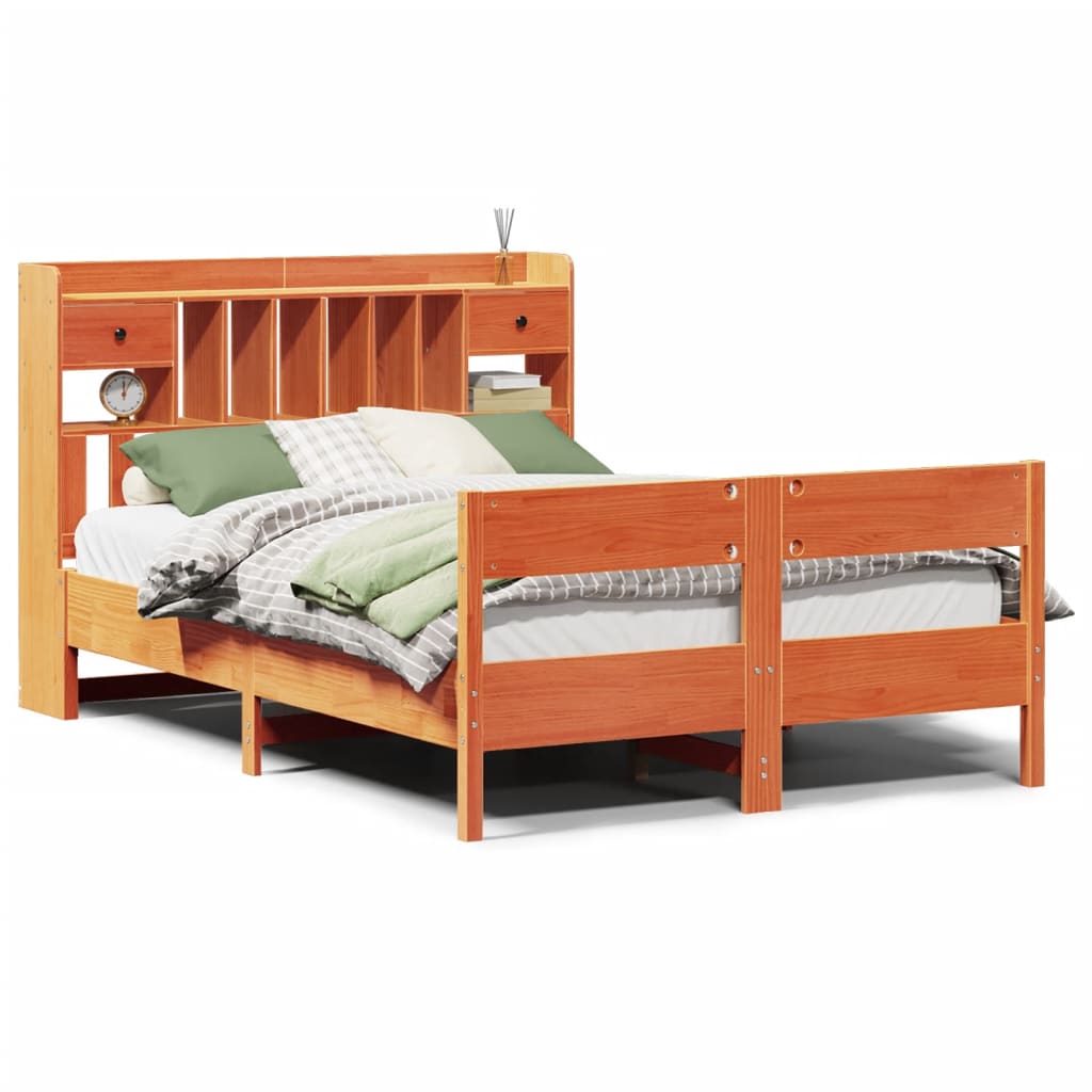 Bookcase Bed without Mattress Wax Brown 160x200cm Solid Wood Pine