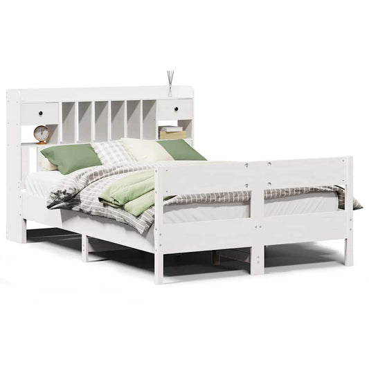 Bookcase Bed without Mattress White 140x200cm Solid Wood Pine