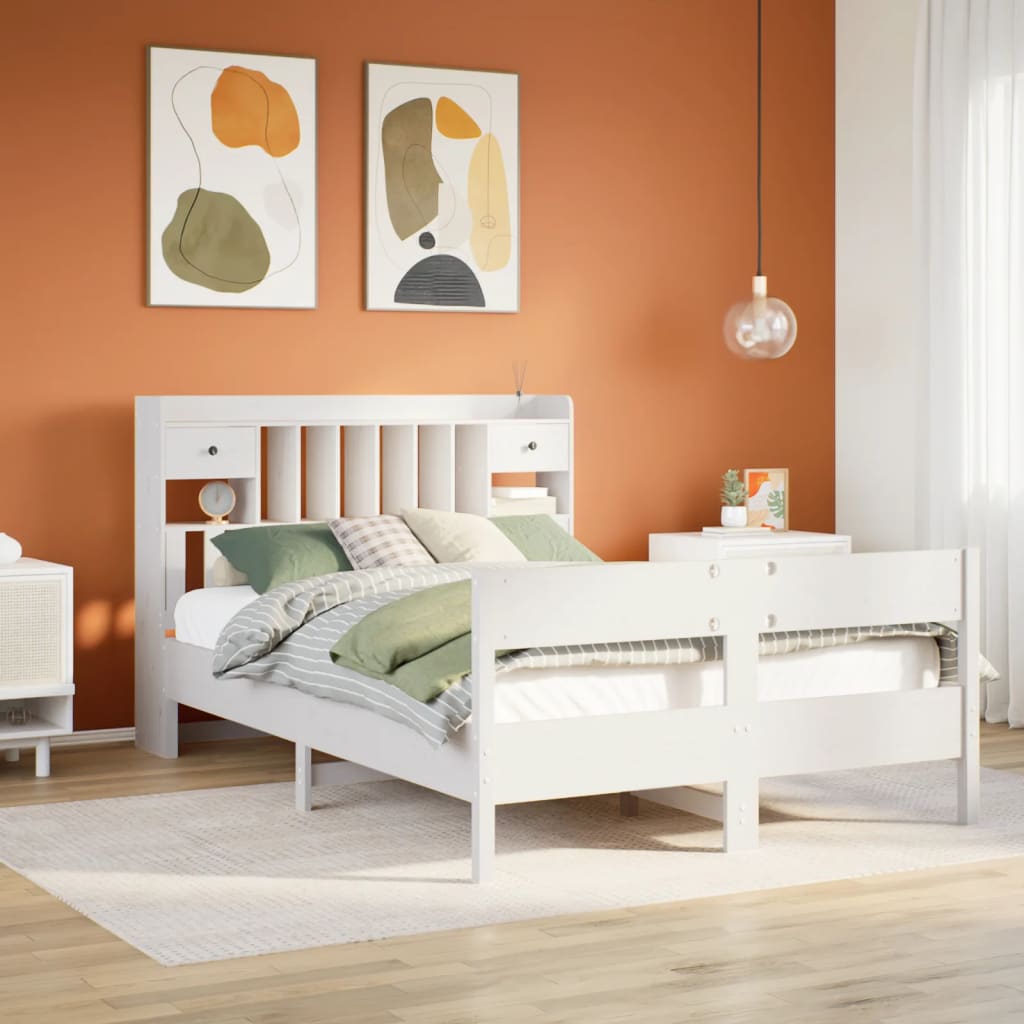 Bookcase Bed without Mattress White 140x190cm Solid Wood Pine