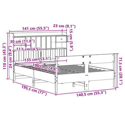 Bookcase Bed without Mattress White 135x190cm Double Solid Wood Pine