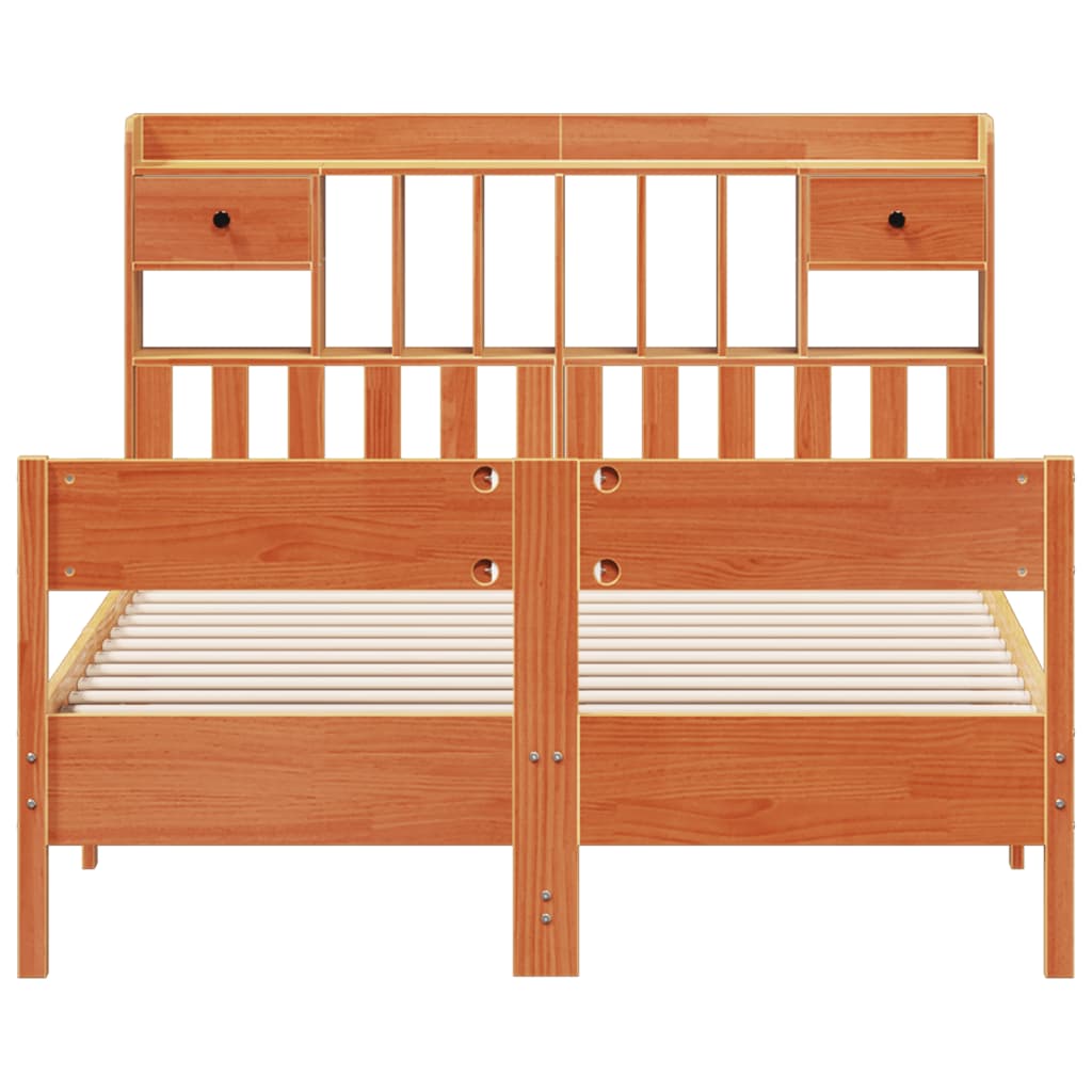 Bookcase Bed without Mattress Wax Brown 135x190cm Double Solid Wood Pine