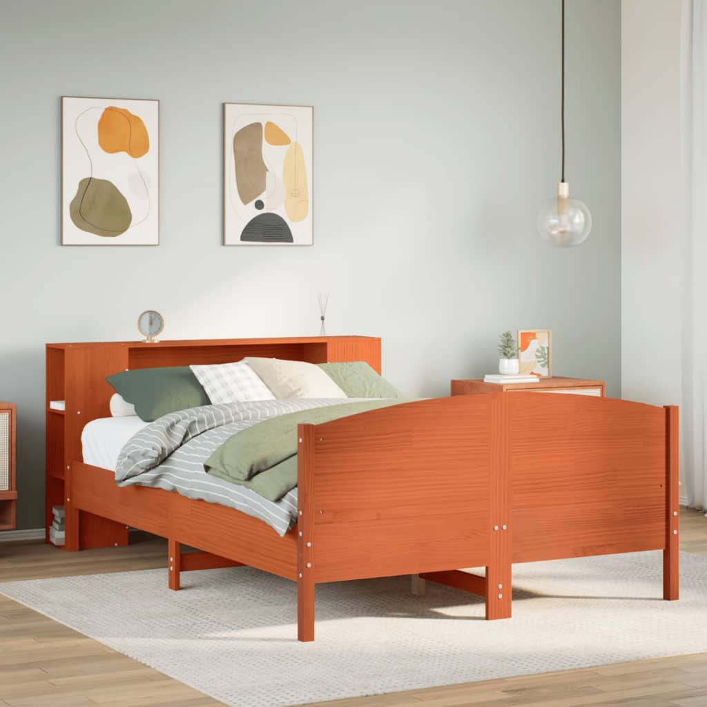 Bookcase Bed without Mattress Wax Brown 160x200cm Solid Wood Pine