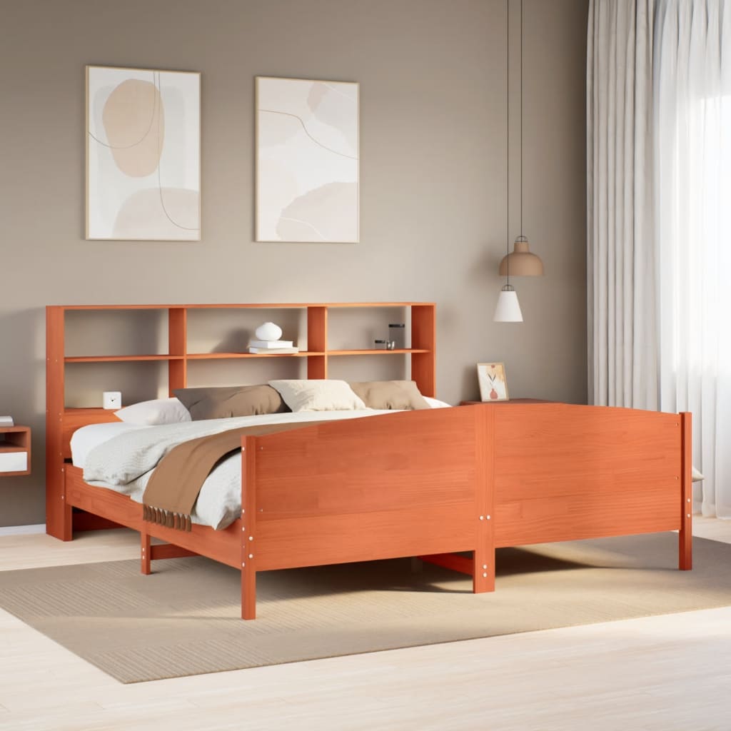 Bookcase Bed without Mattress Wax Brown 180x200 cm Super King Solid Wood Pine