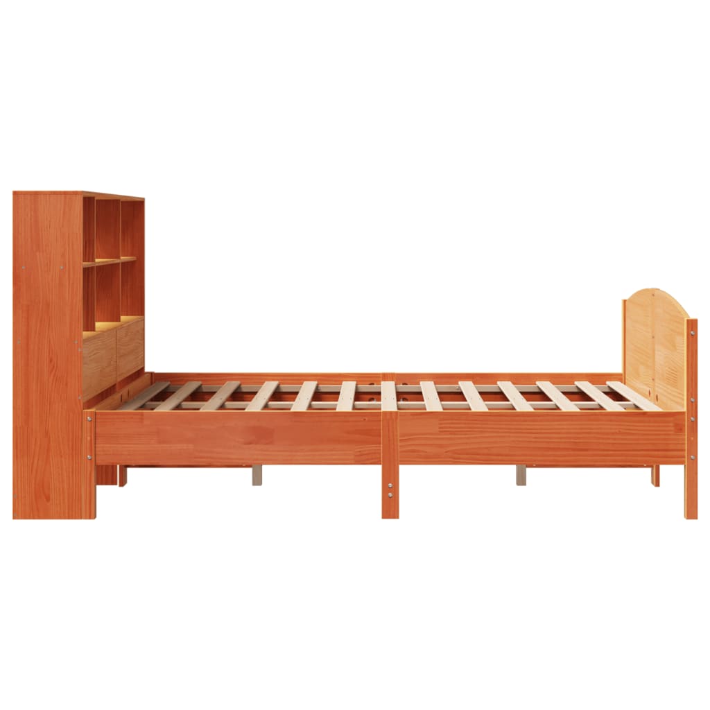 Bookcase Bed without Mattress Wax Brown 150x200 cm King Size Solid Wood Pine