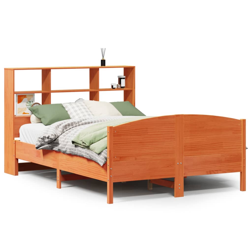 Bookcase Bed without Mattress Wax Brown 135x190 cm Double Solid Wood Pine