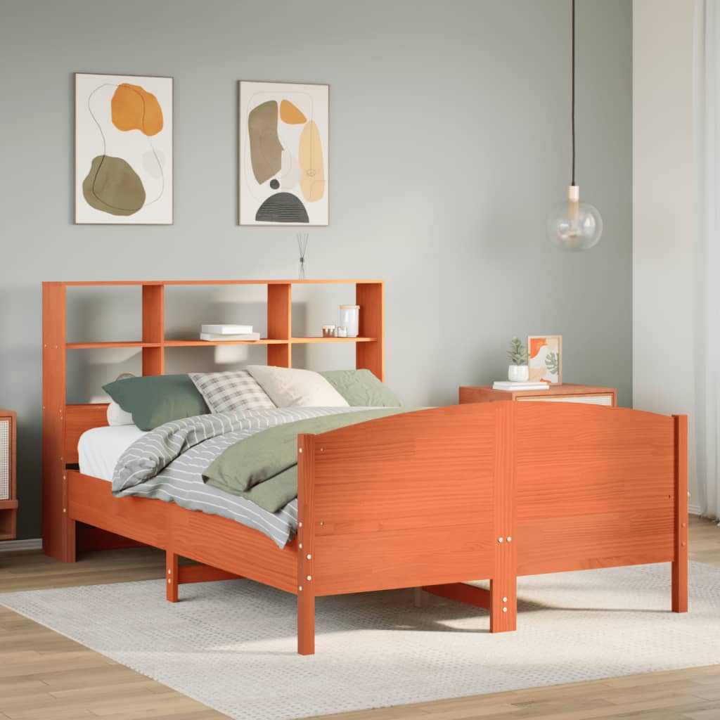Bookcase Bed without Mattress Wax Brown 135x190 cm Double Solid Wood Pine