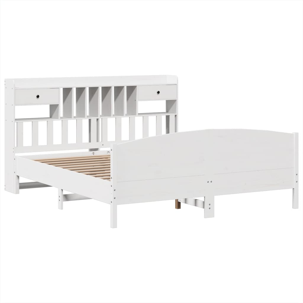 Bookcase Bed without Mattress White 180x200 cm Super King Solid Wood Pine