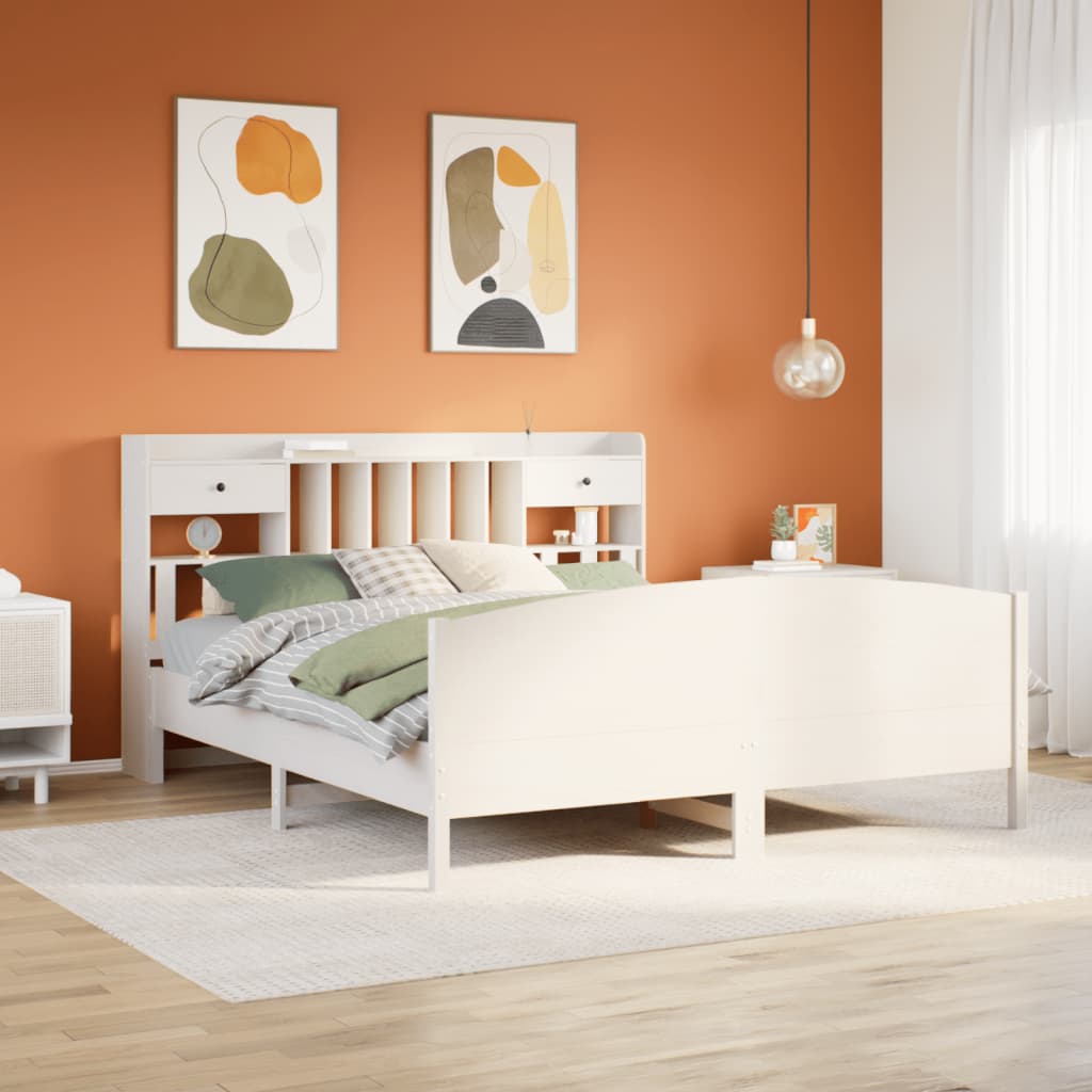 Bookcase Bed without Mattress White 180x200 cm Super King Solid Wood Pine